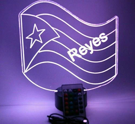 Puerto Rico PR Flag LED Tabletop Night Light Up Lamp, 16 Color options with Remote