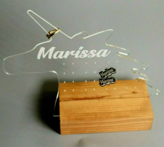Trendy Girls Teens Woman Jewelry Earring Necklace Unicorn Organizer Stand Personalized Free Engraved Name Custom Gift With Hand Stained Wood
