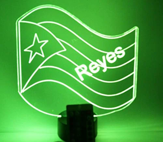 Puerto Rico PR Flag LED Tabletop Night Light Up Lamp, 16 Color options with Remote