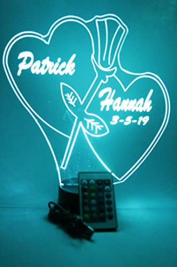 Couple Love Double Hearts with Rose LED Tabletop Night Light Up Lamp, 16 Color options with Remote