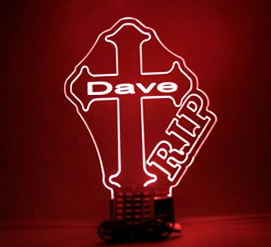 Rest In Peace Memorial Cross LED Tabletop Night Light Up Lamp, 16 Color changing options with Remote
