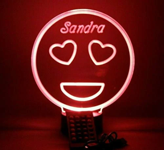 Smiley Face Heart Eye Emoji LED Tabletop Night Light Tamp, 16 Color options with Remote