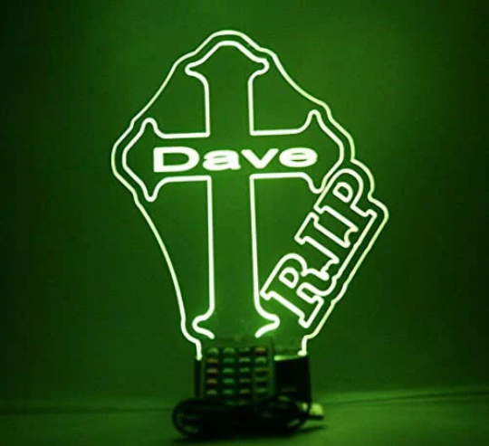 Rest In Peace Memorial Cross LED Tabletop Night Light Up Lamp, 16 Color changing options with Remote