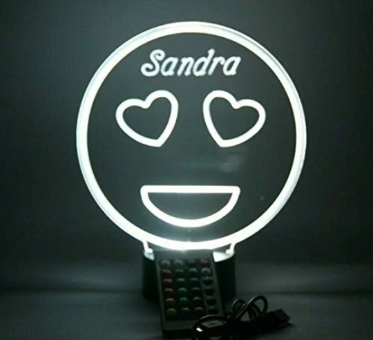 Smiley Face Heart Eye Emoji LED Tabletop Night Light Tamp, 16 Color options with Remote