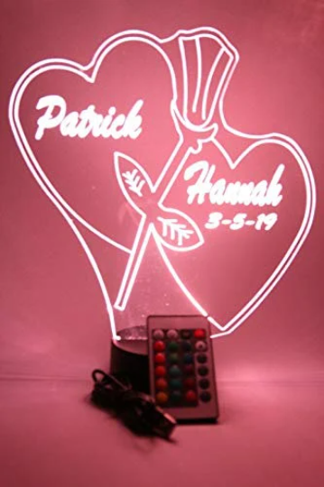 Couple Love Double Hearts with Rose LED Tabletop Night Light Up Lamp, 16 Color options with Remote