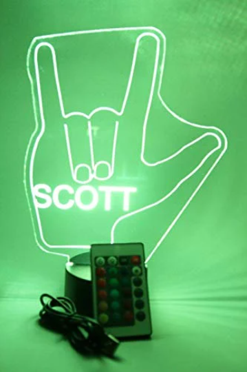 I Love You Hand Sign Language LED Tabletop Night Light Up Lamp, 16 Color changing options with Remote