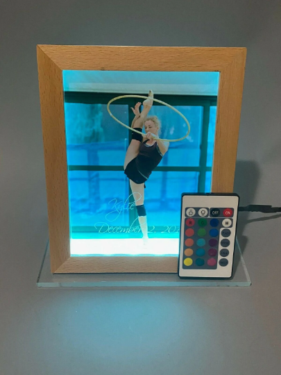 Large Custom Free Standing Picture Frame With Your Photo UV Printed, LED Table Light Personalized Laser Engraved With Remote,16 Colors