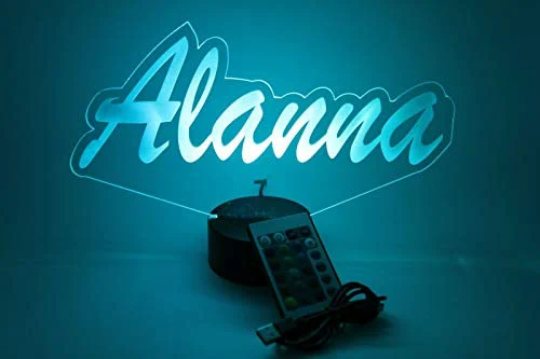 Script Cursive Custom Shape Name LED Tabletop Nightlight Up Lamp, 16 Color Changing Options with Remote