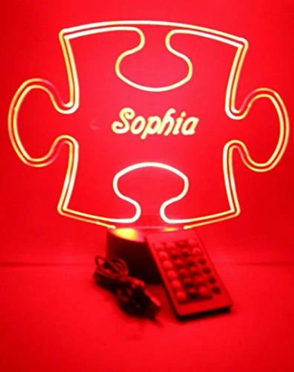 Puzzle Piece Autism LED Tabletop Night Light Up Lamp, 16 Color options with Remote