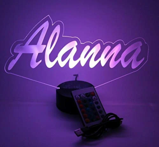 Script Cursive Custom Shape Name LED Tabletop Nightlight Up Lamp, 16 Color Changing Options with Remote