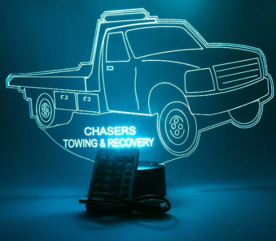 Flatbed Tow Truck LED Tabletop Night Light Up Lamp, 16 Color changing options with Remote