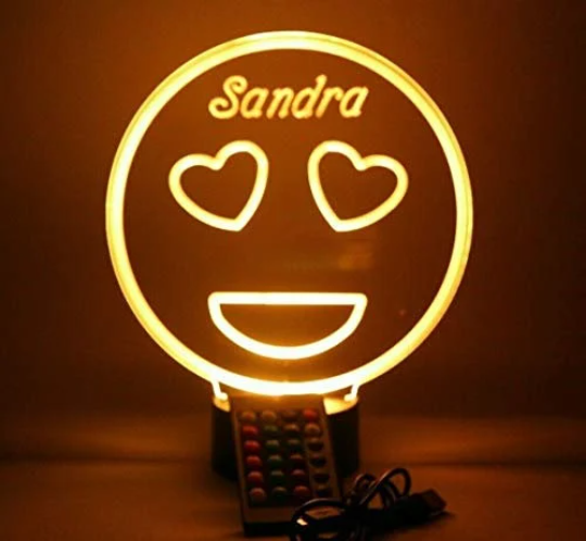 Smiley Face Heart Eye Emoji LED Tabletop Night Light Tamp, 16 Color options with Remote