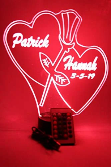 Couple Love Double Hearts with Rose LED Tabletop Night Light Up Lamp, 16 Color options with Remote