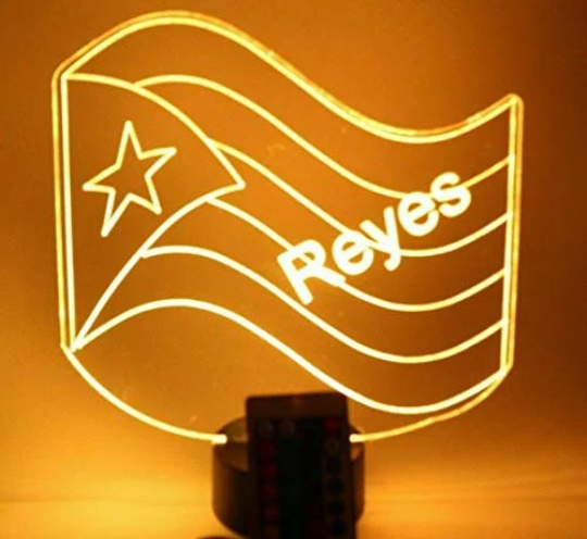 Puerto Rico PR Flag LED Tabletop Night Light Up Lamp, 16 Color options with Remote