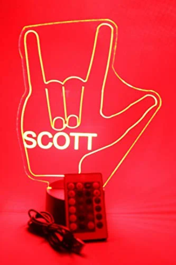 I Love You Hand Sign Language LED Tabletop Night Light Up Lamp, 16 Color changing options with Remote