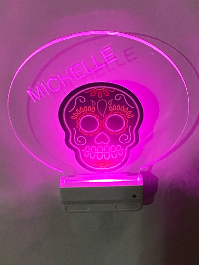 Sugar Skull Night Light Multi Color Personalized LED Room Wall Plug-in Cool-Touch Smart Dusk to Dawn Sensor, Bedroom Hallway, Bathroom, Cool