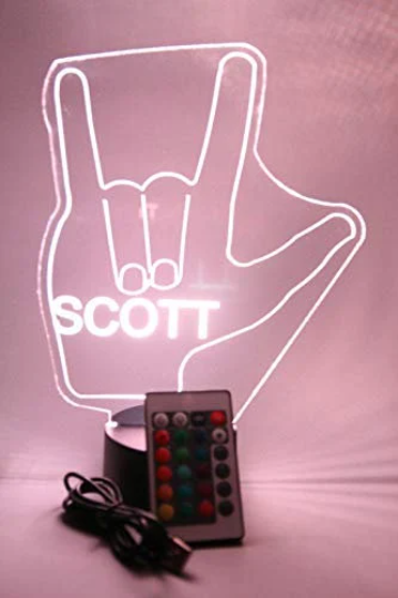 I Love You Hand Sign Language LED Tabletop Night Light Up Lamp, 16 Color changing options with Remote
