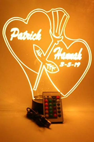 Couple Love Double Hearts with Rose LED Tabletop Night Light Up Lamp, 16 Color options with Remote