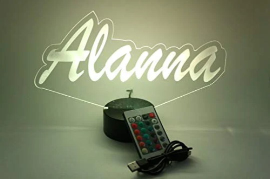 Script Cursive Custom Shape Name LED Tabletop Nightlight Up Lamp, 16 Color Changing Options with Remote