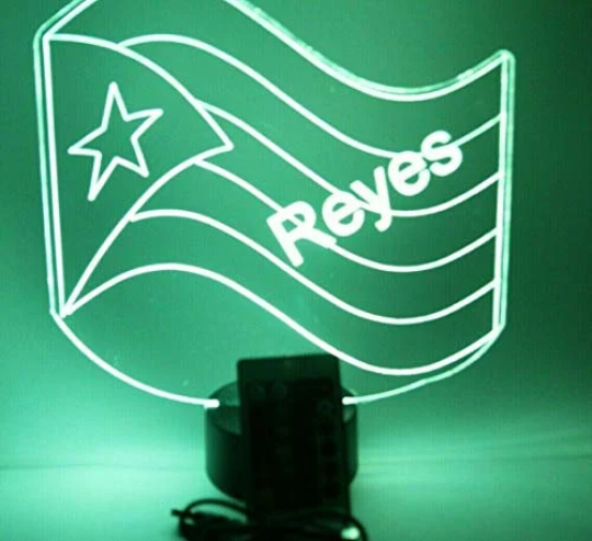 Puerto Rico PR Flag LED Tabletop Night Light Up Lamp, 16 Color options with Remote
