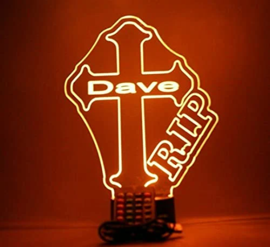 Rest In Peace Memorial Cross LED Tabletop Night Light Up Lamp, 16 Color changing options with Remote