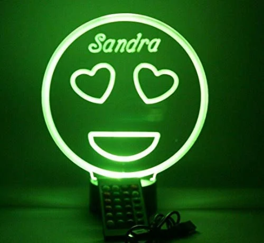 Smiley Face Heart Eye Emoji LED Tabletop Night Light Tamp, 16 Color options with Remote