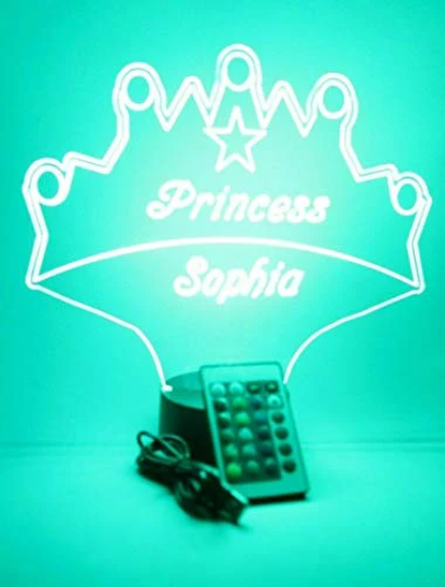 Royalty Fairy Princess Crown Night Light Up Table Desk Lamp LED Personalized Free Engraved Custom Name It's Wow Remote 16 Colors, Great Gift