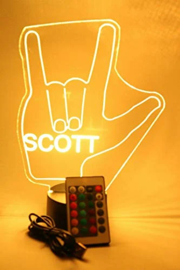 I Love You Hand Sign Language LED Tabletop Night Light Up Lamp, 16 Color changing options with Remote