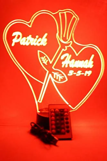 Couple Love Double Hearts with Rose LED Tabletop Night Light Up Lamp, 16 Color options with Remote