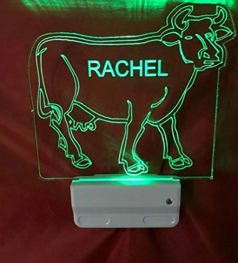 Cow Cattle Farm Night Light Multi Color Personalized LED Wall Plug-in Cool Touch Smart Dusk to Dawn Sensor, Bedroom, Hallway, Super Cool