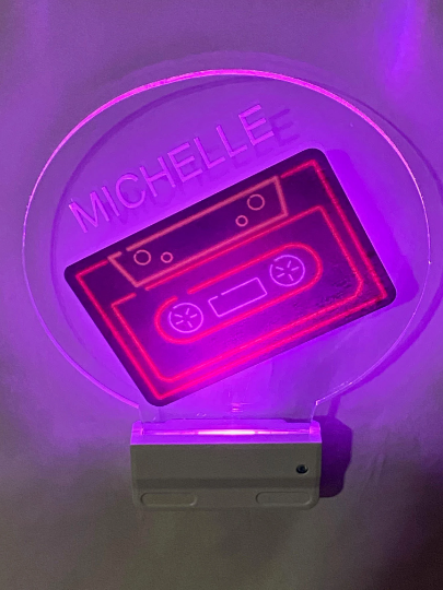 Music Cassette Night Light Multi Color Personalized LED Room Wall Plug-in Cool-Touch Smart Dusk to Dawn Sensor