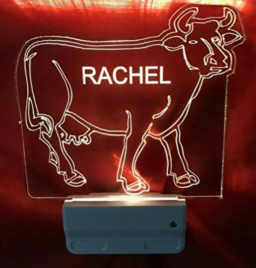 Cow Cattle Farm Night Light Multi Color Personalized LED Wall Plug-in Cool Touch Smart Dusk to Dawn Sensor, Bedroom, Hallway, Super Cool
