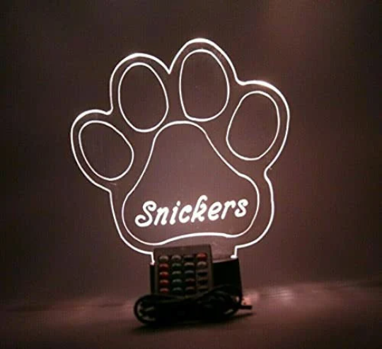 Paw Print LED Tabletop Nightlight Up Lamp, 16 Color Changing Options with Remote