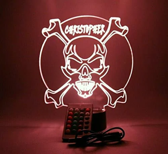 Skull Head Crossbones LED Tabletop Night Light Up Lamp 16 Color Options with Remote