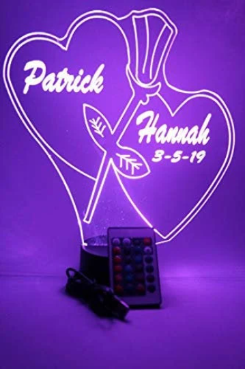 Couple Love Double Hearts with Rose LED Tabletop Night Light Up Lamp, 16 Color options with Remote
