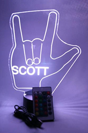I Love You Hand Sign Language LED Tabletop Night Light Up Lamp, 16 Color changing options with Remote