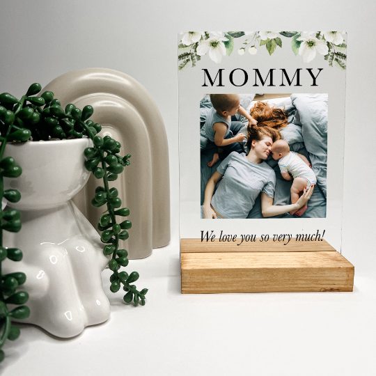 Custom Flower Design Mothers Day Gift Personalized Photo with Wood Stand