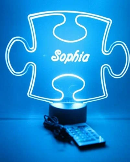 Puzzle Piece Autism LED Tabletop Night Light Up Lamp, 16 Color options with Remote