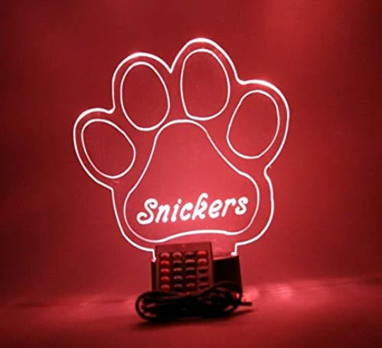 Paw Print LED Tabletop Nightlight Up Lamp, 16 Color Changing Options with Remote