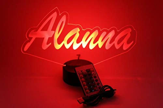 Script Cursive Custom Shape Name LED Tabletop Nightlight Up Lamp, 16 Color Changing Options with Remote