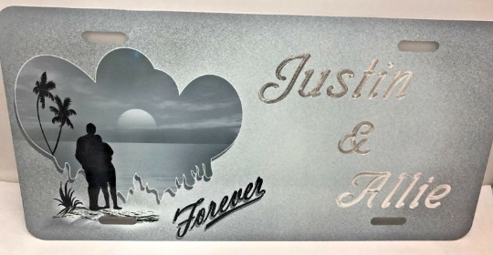 Custom Engraved Double Heart Forever License Vanity Plate