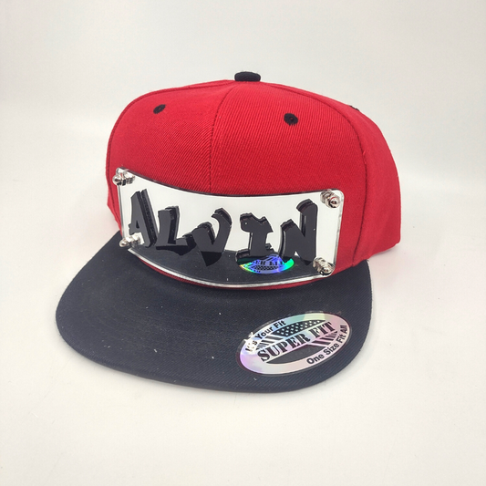 Red and Black Custom Snapback Hat, Laser Cut Letters, Made to Order, Exclusive Creation
