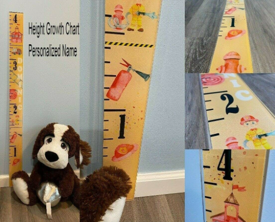 Acrylic Firefighter Fire House Design Kids Growth Chart