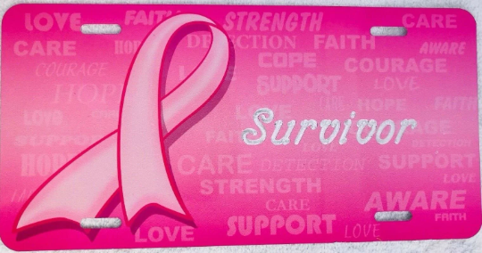 Custom Engraved Pink Ribbon License Vanity Plate