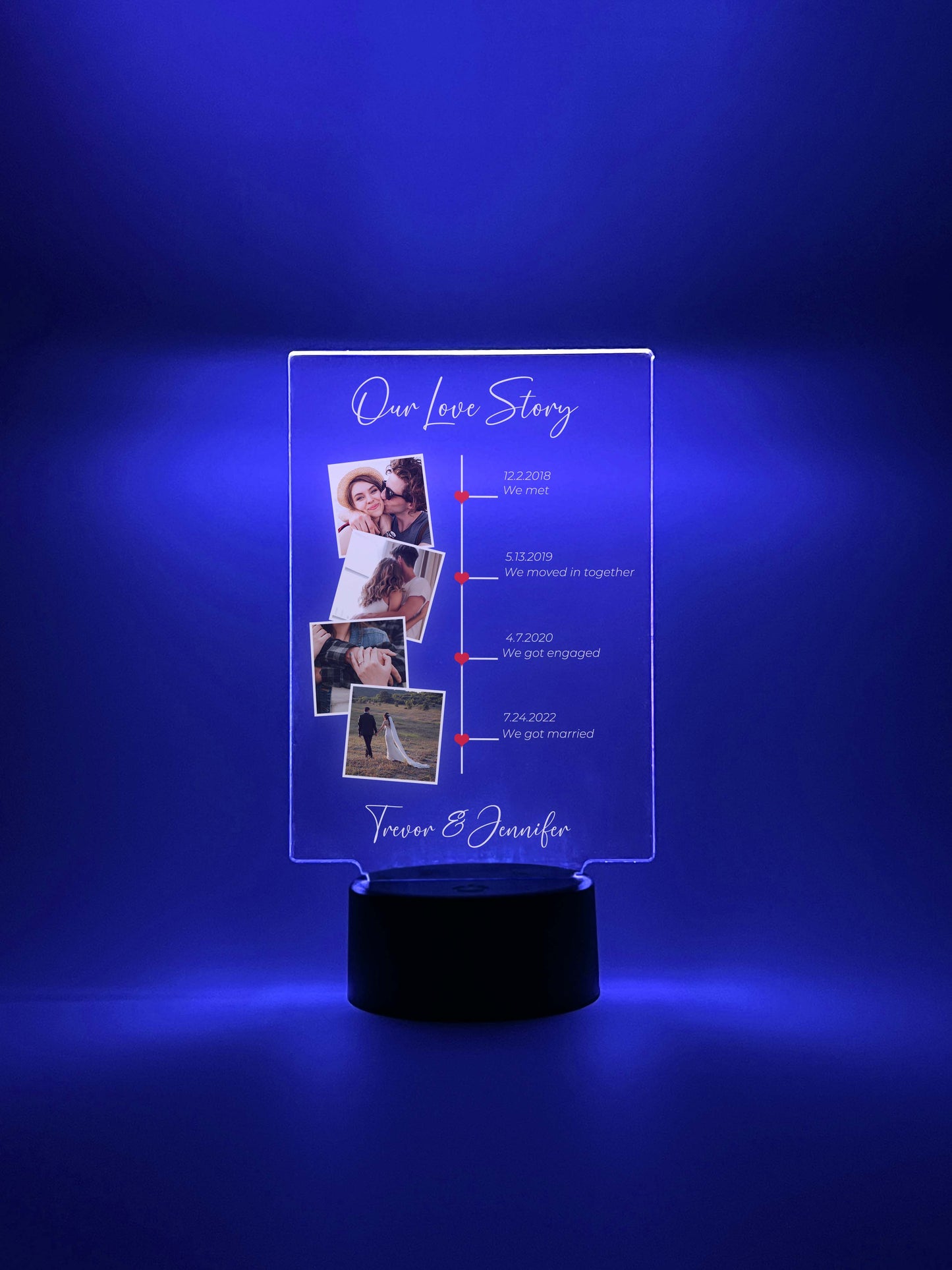 Our Love Story Personalized Photo Stand Light LED Lamp, 16 Colors