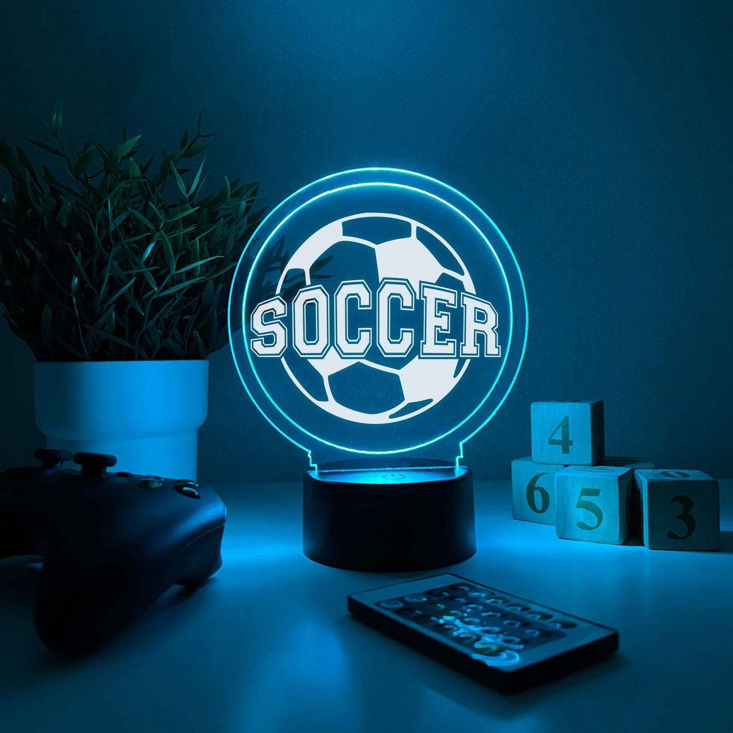 Soccer 3D Night Light, 16 Colors, Gift for Soccer Player, Desk Lamp, Sports Bedroom, Soccer LED Light