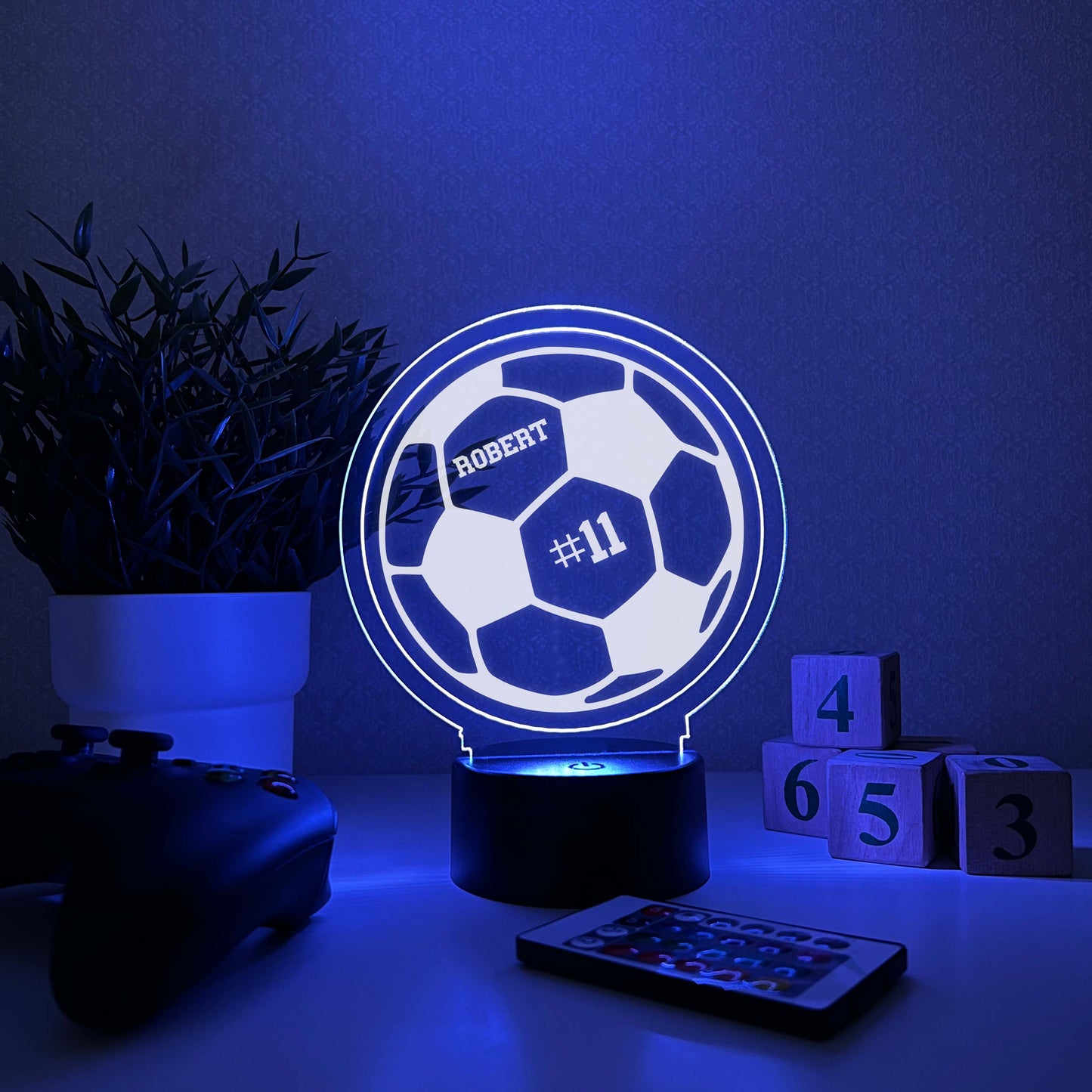 Soccer 3D Night Light, Number personalize, 16 Colors, Gift for Soccer Player, Desk Lamp, Sports Bedroom, Soccer LED Light