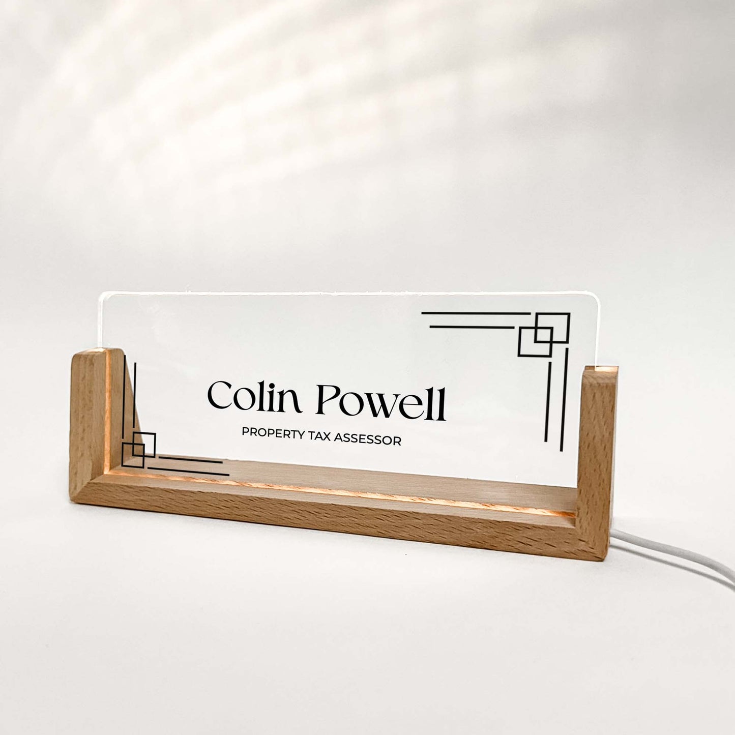 Personalized Desk Name Plate With Wooden Base, Lighted LED Light Nameplate, Desk Accessories, Office Gifts for Boss Coworkers, New Job Gifts