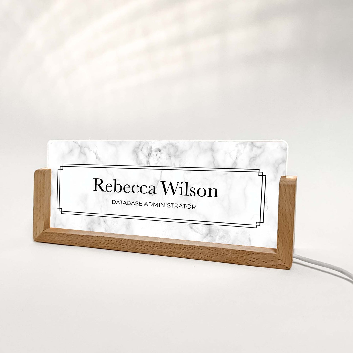 Personalized Marble Desk Name Plate With Wooden Base, Lighted LED Light Nameplate, Desk Accessories, Office Gifts for Boss Coworkers, New Job Gifts