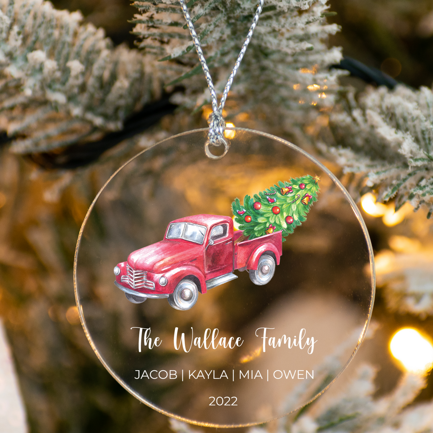 Family Christmas Ornament with Personalized Engraved Name